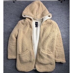 Me Jane Faux Fur Sherpa Lined Hooded Open Front Cardigan Jacket Cozy Coat Large‎